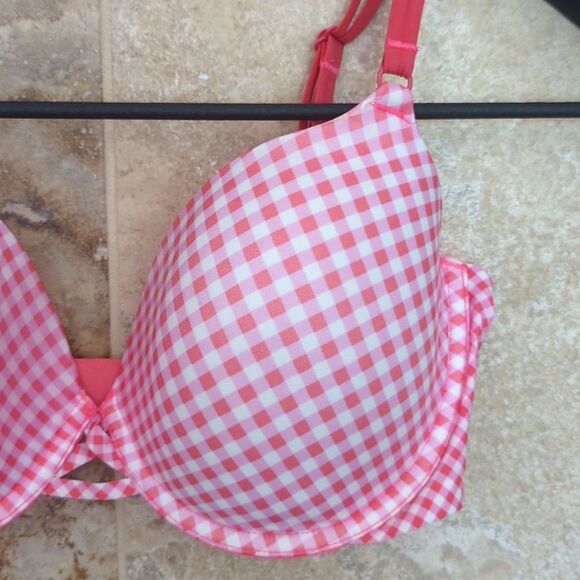 34DD Demi Pink and White Victoria's Secret Bra Colorful Bright Underwire - Picture 3 of 8